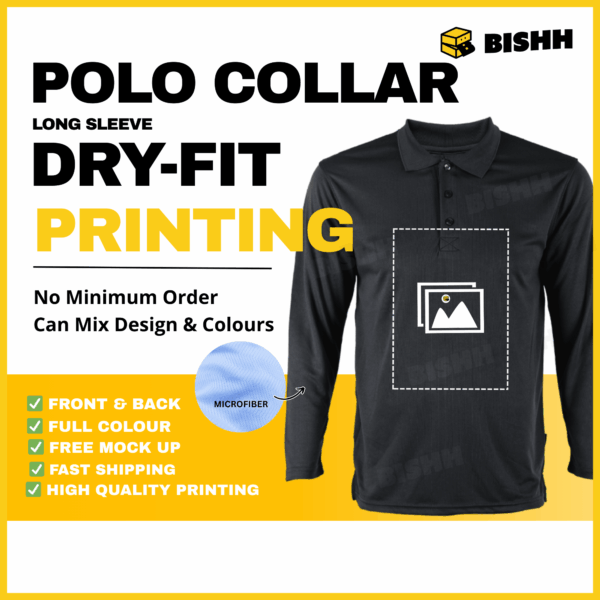 DryFit Polo Long Sleeve Tee – Microfiber Jersey Collared